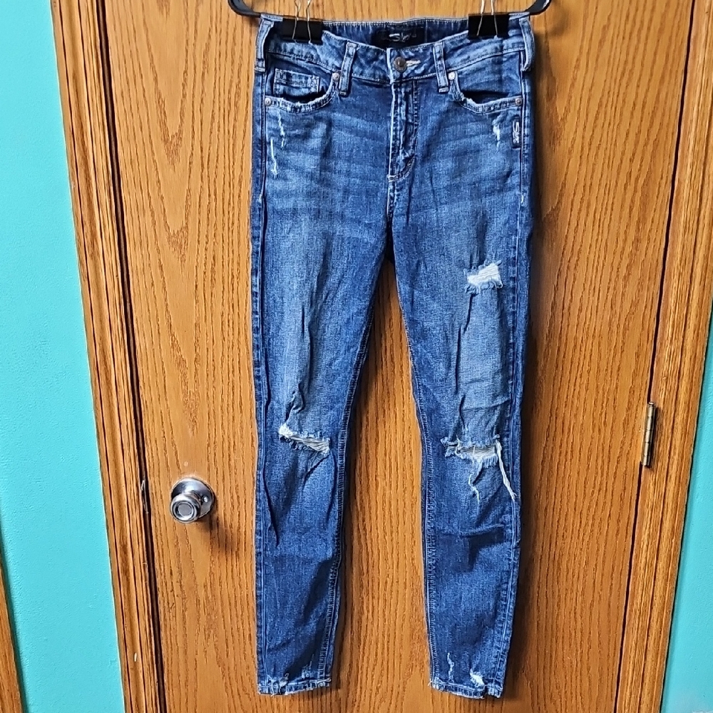 Silver Jeans Distressed Blue Skinny Jeans